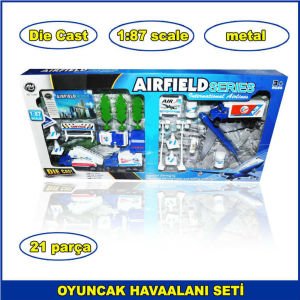 Die Cast Oyuncak Havaalanı Seti 21 Parça 1-87 Scale Airfald Series
