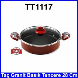 Taç TT1117 Granit Basık Tencere 28 Cm Cam Kapaklı Şık Tasarım