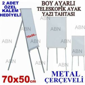 Boy Ayarlı Teleskopik Ayak Metal Çerçeve Ayaklı Yazı Tahtası 70x50cm