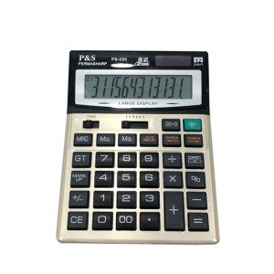 12Haneli Güneş Enerjili+Pilli Büyük Hafızalı Büyük Hesap Makinesi Metal Yüzeyli Permasharp PS-030