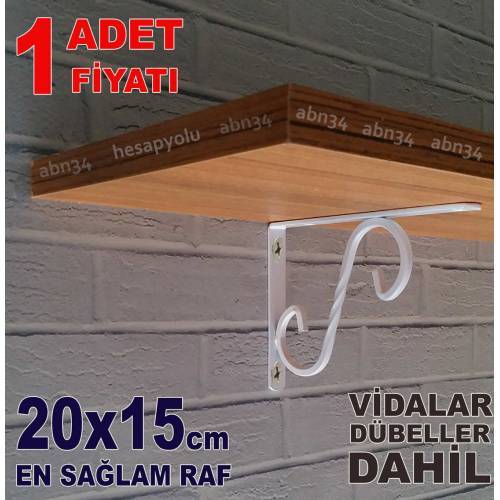 Metal ferforje raf ayağı Beyaz Renk 20x15cm L ayak vidalarla dübelleri dahil çelik raf altı demiri
