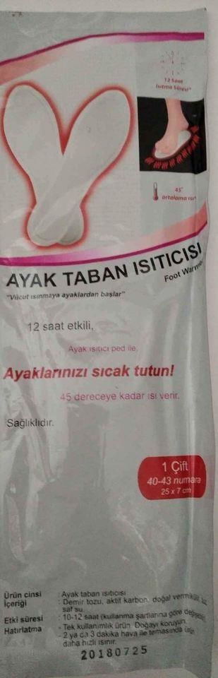 Ayakkabı İçi Tabanlık. Ayak Tabanı Isıtıcılı 12 Saat Etkili, 45 Dereceye Kadar Isı Verir 40,43 Numar