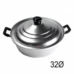 Çift Kulplu Alüminyum Basık Tencere Ø32cm Kapaklı Yerli Malı Natural Pilav ve Karnıyarık Tenceresi