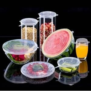 Gıda Koruma Sistemi 6lı Set Şeffaf Silikon Streç Kapak Tencere Tabak Bardak Bonesi %100 Taze Kalır