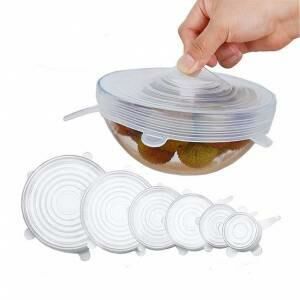 Gıda Koruma Sistemi 6lı Set Şeffaf Silikon Streç Kapak Tencere Tabak Bardak Bonesi %100 Taze Kalır