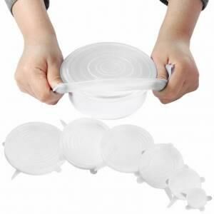 Gıda Koruma Sistemi 6lı Set Şeffaf Silikon Streç Kapak Tencere Tabak Bardak Bonesi %100 Taze Kalır