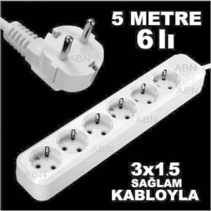 Sağlam Ve Kaliteli Garantili 6lı Topraklı Uzatma Kablosu 5 Metre Kalın Kablo Kullanılarak Üretimdir