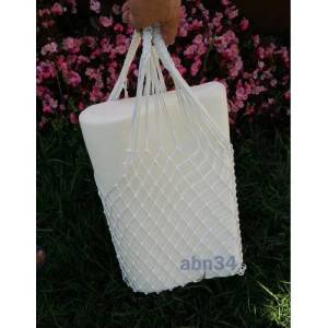 Büyük boy ip örgü alışveriş çantası,sağlam pazar filesi, jumbo boy çok amaçlı örme file plaj çantası