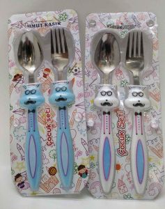 Umut Kaşık Çocuk Yemek Çatal Ve Kaşık Set Hayvan Figürlü Paslanmaz Çelik 2 Adet B-4