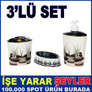 DESENLİ 3 LÜ BANYO ve LAVABO SETİ 13x12cm