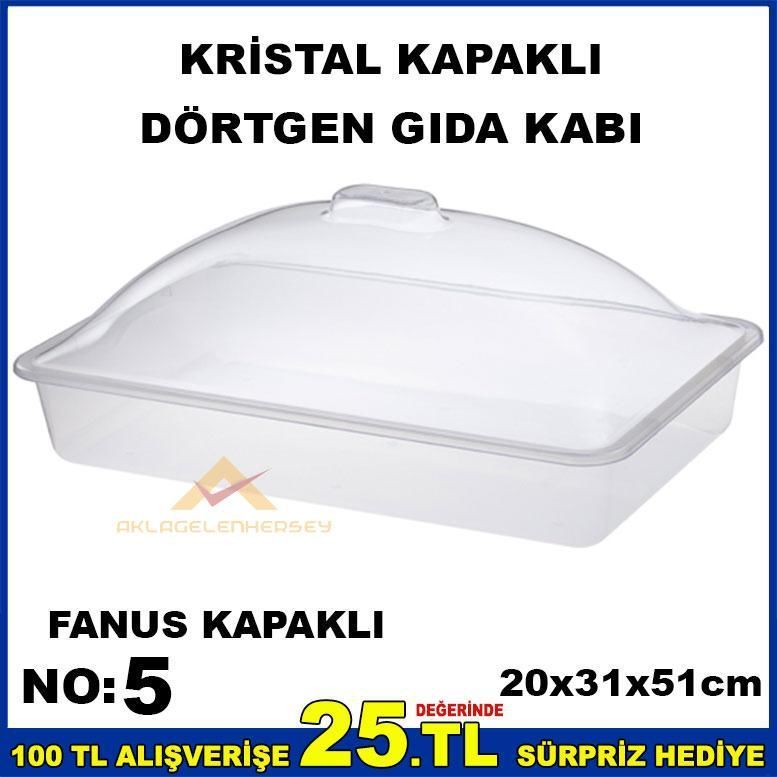 51cm KRİSTAL FANUS KAPAKLI DÖRTGEN GIDA KABI NO5