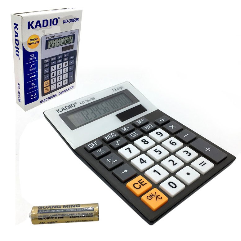 12 Haneli Büyük Klavye Tuşlu Kalem Pilli Hesap Makinesi Kadio KD-3860B