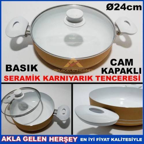 Cam Kapaklı Basık Seramik Karnıyarık Tenceresi