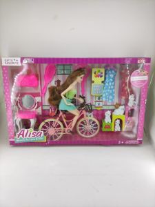 Full Aksesuarlı Bisikletli Alisa Bebek Oyuncak Bebek Bisikletli Alisa ve Bisikleti