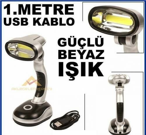 Portatif Ders Çalışma Lambası Usb+pille Yanan Cob Led Oynar Başlı Masa Lambası Kitap Okuma Lambası