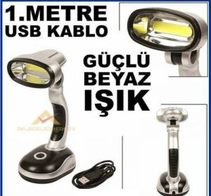 Portatif Ders Çalışma Lambası Usb+pille Yanan Cob Led Oynar Başlı Masa Lambası Kitap Okuma Lambası