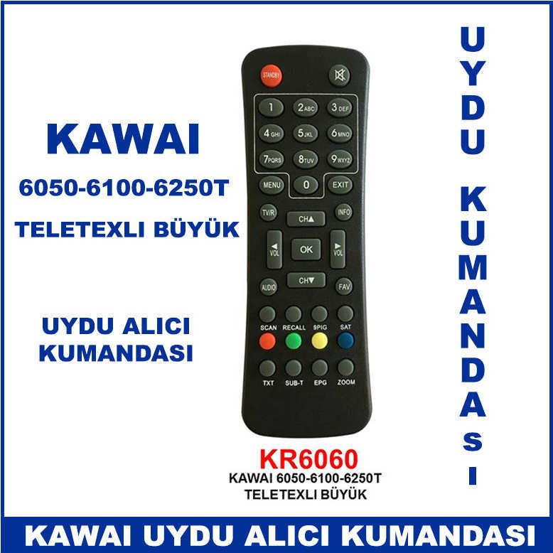 Kawai 6050-6100-6250T Teletexli Büyük Uydu Alıcı Kumandası - KR6060 - Uydu Cihazı Kuımandası