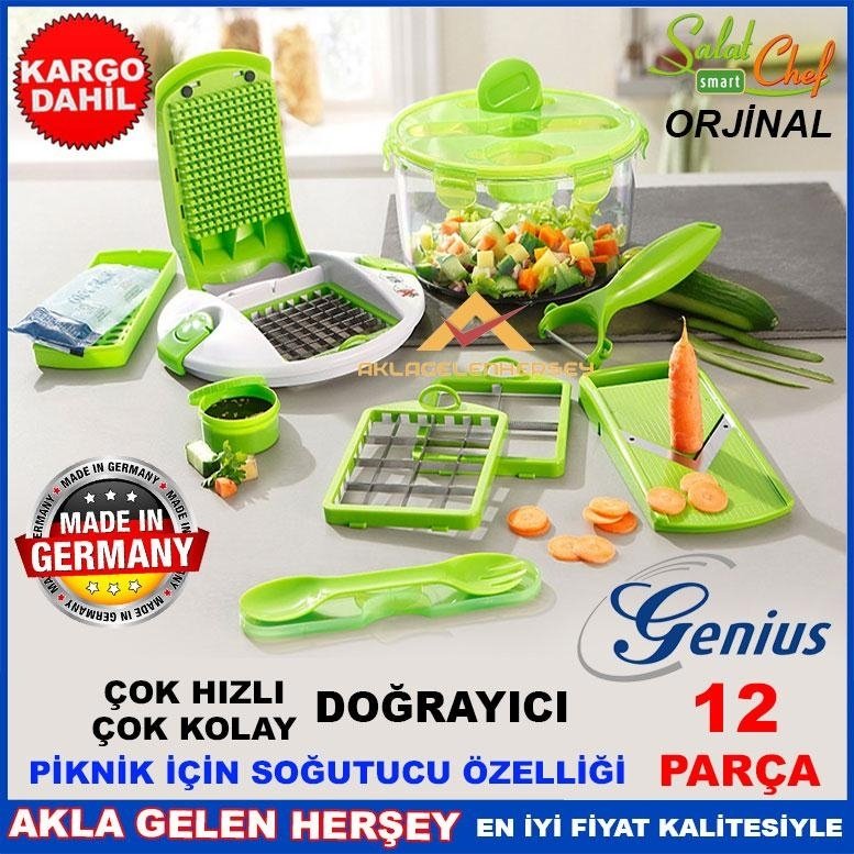 12 PARÇA ORJİNAL Genius SALAT CHEF SALATA DOĞRAYICI RENDE