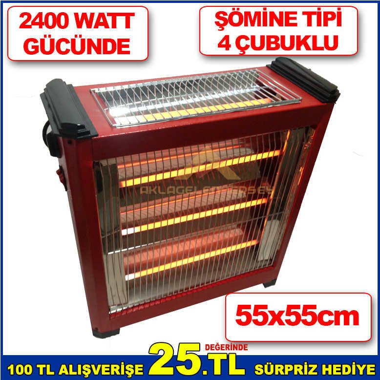 2400W GÜCÜNDE 3+1 4 ÇUBUKLU SICAK MEKANLAR İÇİN EMNİYETLİ İNFRARED ŞÖMİNE TİPİ ELEKTRİKLİ SOBA