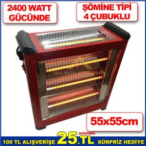 2400W GÜCÜNDE 3+1 4 ÇUBUKLU SICAK MEKANLAR İÇİN EMNİYETLİ İNFRARED ŞÖMİNE TİPİ ELEKTRİKLİ SOBA