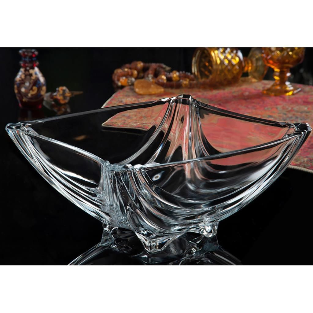 LADAN-697 DEKORATİF ŞIK ŞEFFAF KALIN CAM BÜYÜK SALATA KASESİ, ORTA, SERVİS TABAĞI