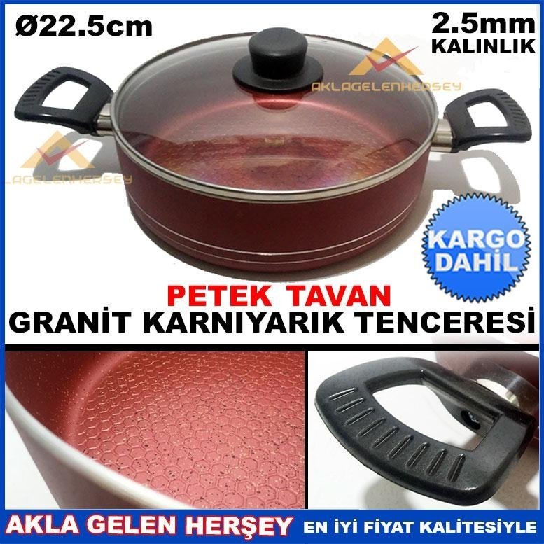 PETEK TABANLI GRANİT İÇ YÜZEYLİ 22cm KIRMIZI KARNIYARIK TENCERESİ