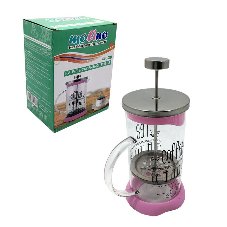 Lüx Cam Bitki Çayı Demleme Süzgeci 600ml Büyük French Press Filtre Kahve Potu