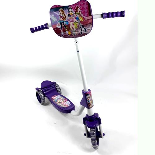 3 Kız Desenli Mor Çocuk Scooter Frenli Demir Scooter 