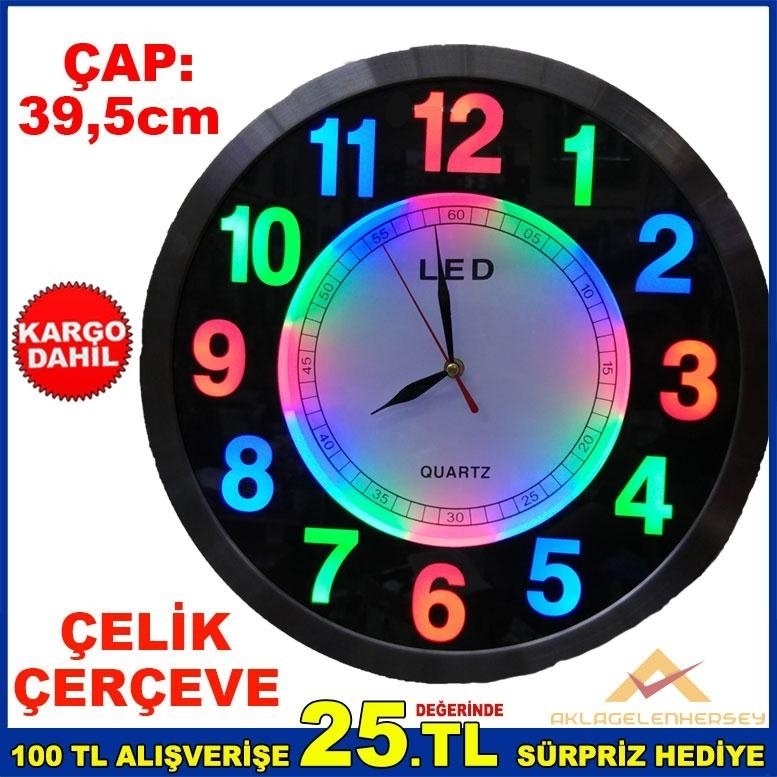 ÇELİK ÇERÇEVE BÜYÜK BOY LED IŞIKLI DUVAR SAATİ