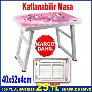 Katlanabilir Piknik Masası 40x52x4cm Barbie Desenli Piknik Sehpa