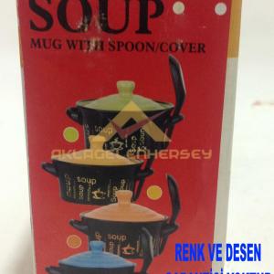 17x6.5cm ÇİFT KULPLU VE KAŞIKLI PORSELEN ÇORBA KASESİ,SAKLAMA KABI