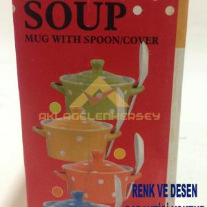 17x6.5cm ÇİFT KULPLU VE KAŞIKLI PORSELEN ÇORBA KASESİ,SAKLAMA KABI