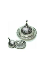 Harika Sunumluk Döküm Üzeri Antik Motifli Çeşmibülbül Stil Osmanlı Tarz Kapaklı Gümüş Lokumluk Büyük