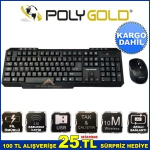 POLYGOLD 10mt ÇALIŞMA UZAKLIĞI USB GİRİŞLİ KABLOSUZ KLAVYE,MOUSE