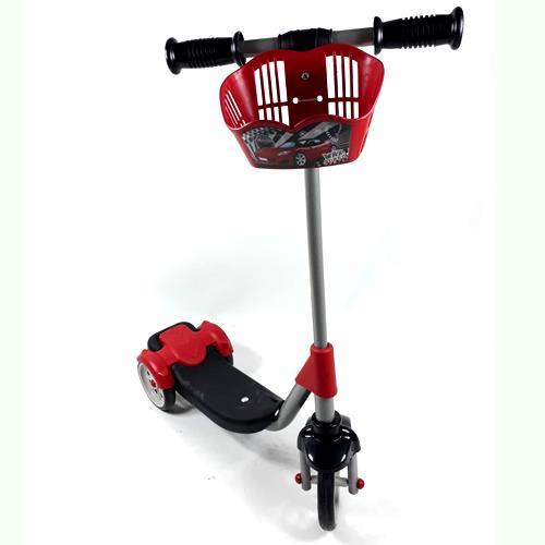 Yarış Arabası Desenli Siyah Kırmızı Çocuk Scooter Frenli Sepetli Scooter