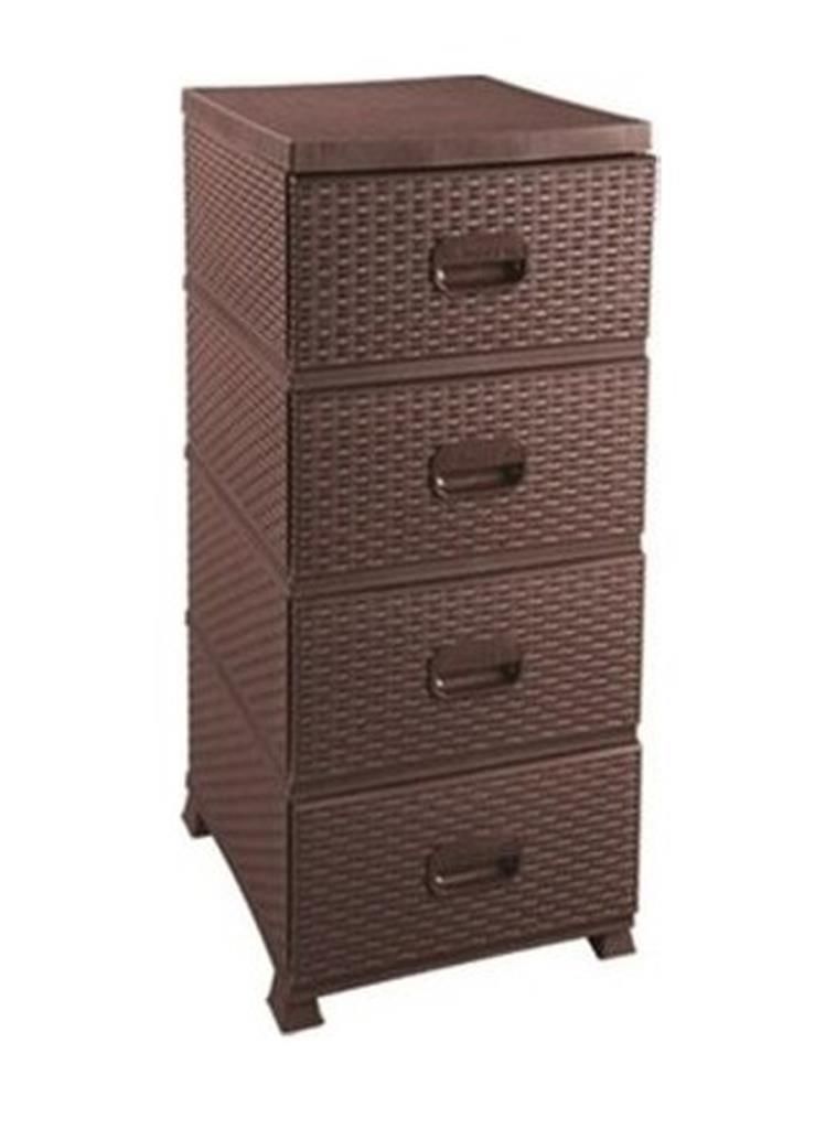 4 Çekmece Koyu Kahve Komidin BüyükBoy Lüks Raddan Komidin Plastik Hasır görünüm Yanları Kapalı Dolap