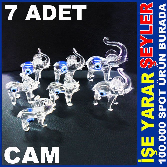 7 ADET NAZAR DESENLİ ŞIK DEKORATİF FİL FİGÜRLERİ