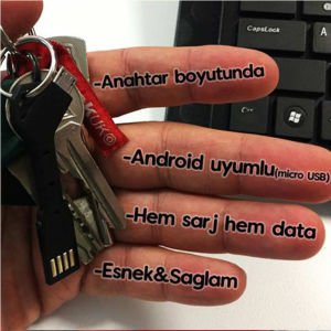 Anahtarlık Şeklinde Cep Telefonu İçin Mikro Usb Mini Şarj ile Data Kablosu - Veri Aktarım Kablosu