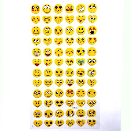 Kalp ve Yuvarlak Emoji Lh-017 Stickerlar Serisi Kabartmalı 72 Adet