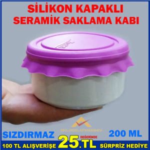 SIZDIRMAZ SİLİKON KAPAKLI SERAMİK SAKLAMA KABI