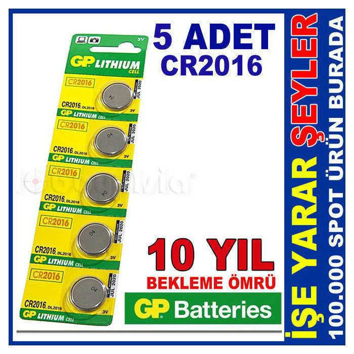 5adet UZUN ÖMÜRLÜ GP CR2016 LİTHİUM 3V DÜĞME PİL