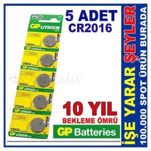 5adet UZUN ÖMÜRLÜ GP CR2016 LİTHİUM 3V DÜĞME PİL