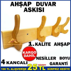 NOSTALJİK ASKI 4 KANCALI AHŞAP DUVAR ASKISI