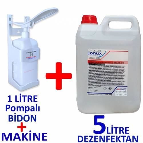 5 Litre Yoğun Kıvamlı Dezenfektan Sıvısı+El Dezenfektan Makinesi Duvar Askı Aparatı+1Lt Şişe Pompa