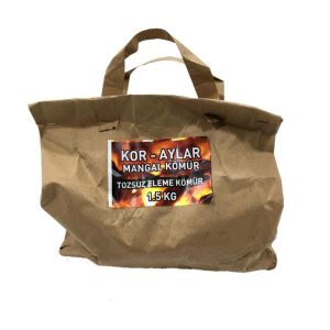 Kor-Aylar Mangal Kömürü 1,5 kg Tozsuz Eleme Kömür Barbekü Kömürü