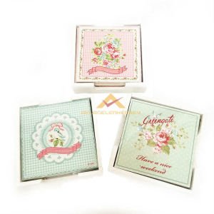 6'LI SET LÜKS ÇİÇEK DESEN AHŞAP BARDAK ALTLIĞI