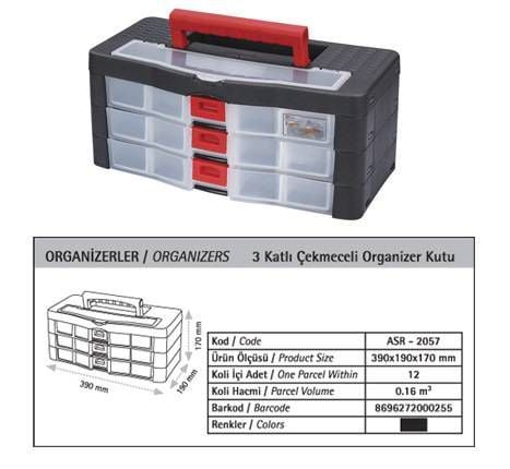 3 KAT ÇEKMECELİ ORGANİZER PROF ÇANTA 39x19x17cm.