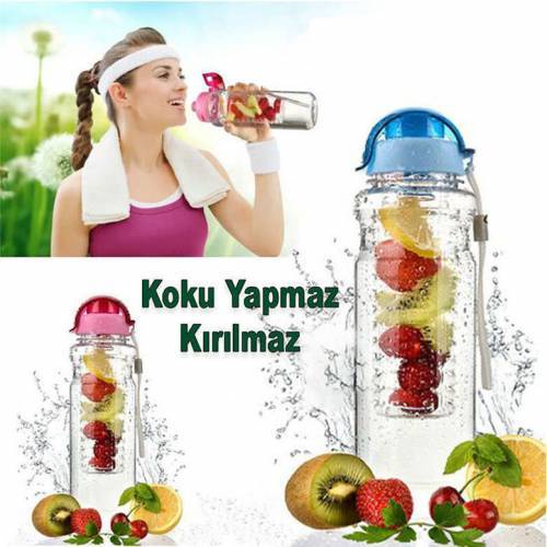 Demlik filtreli şeffaf suluk 750ml orjinal Detox su matara