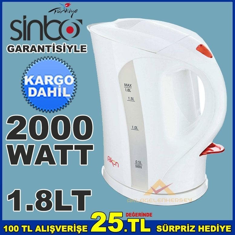 SİNBO GARANTİLİ RİKON 2000W 1.8LT KABLOSUZ SU ISITICI KETTLE