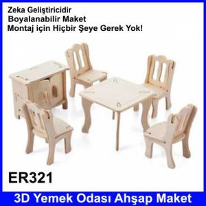 Ertanoy ER321 Ahşap Yemek Odası Boyanabilr 3D Maket Seti